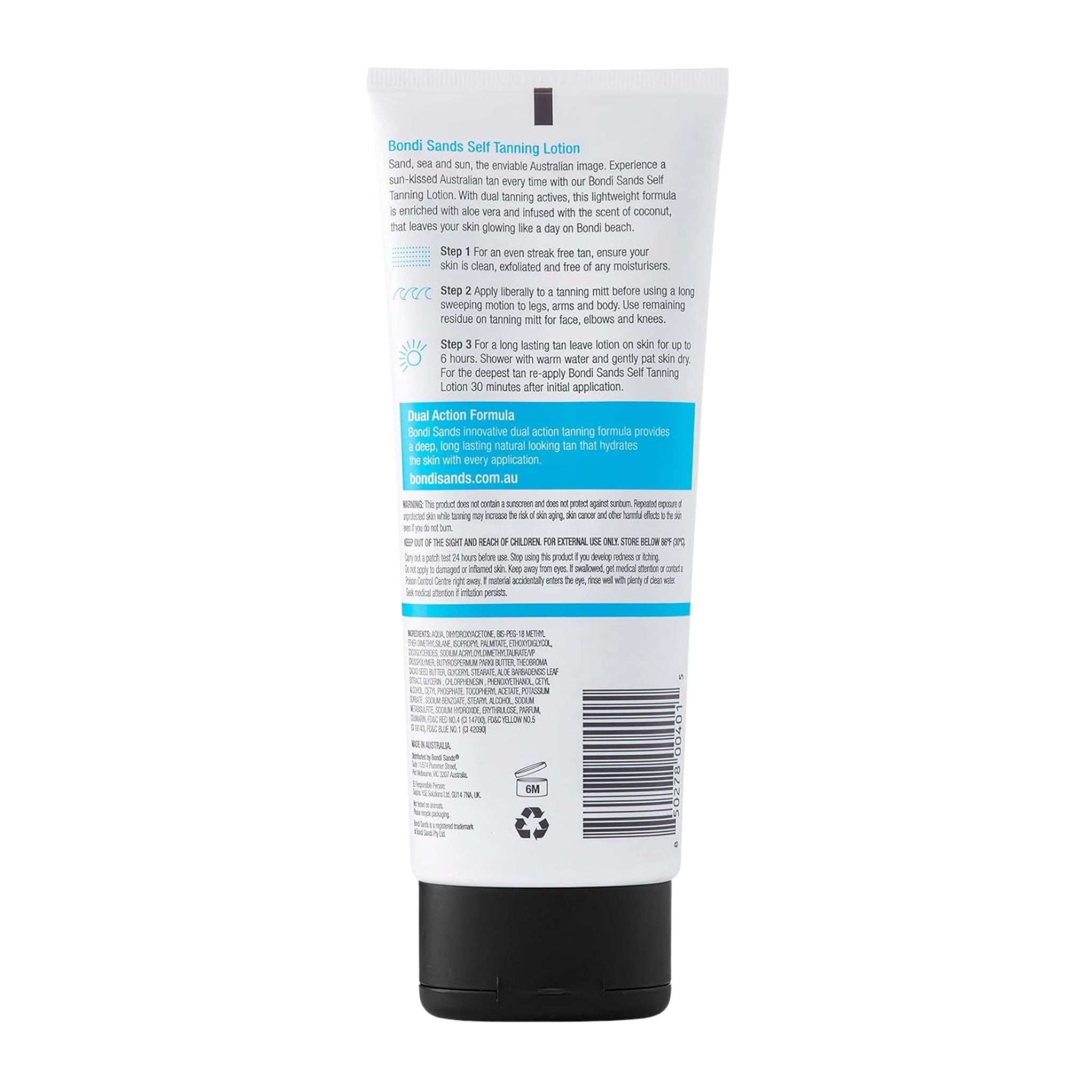 Back view of a tube of Bumble and bumble Self-Tanning Lotion on a white background