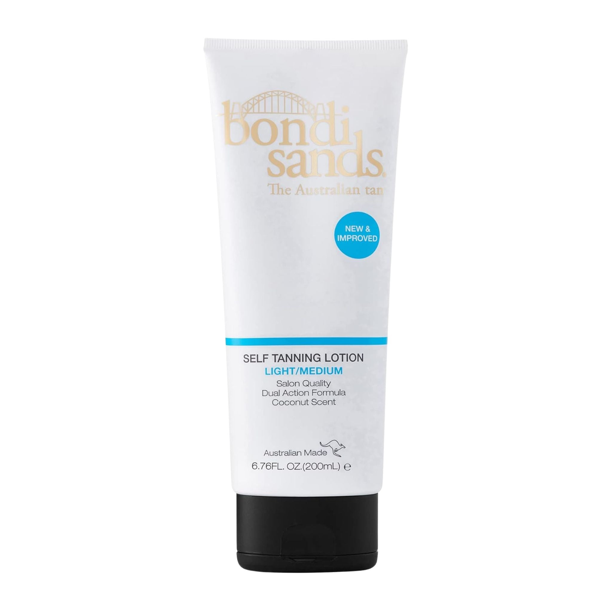Tube of Bondi Sands self-tanning lotion on a white background