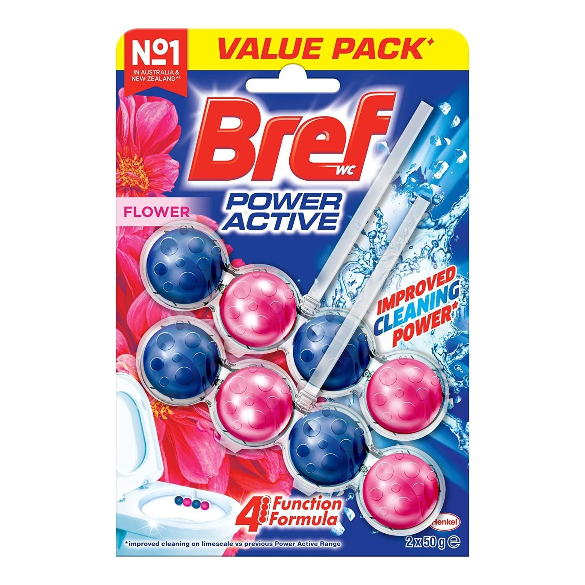 Front view of Bref Power Active Flower Blossom Rim Block Toilet Cleaner