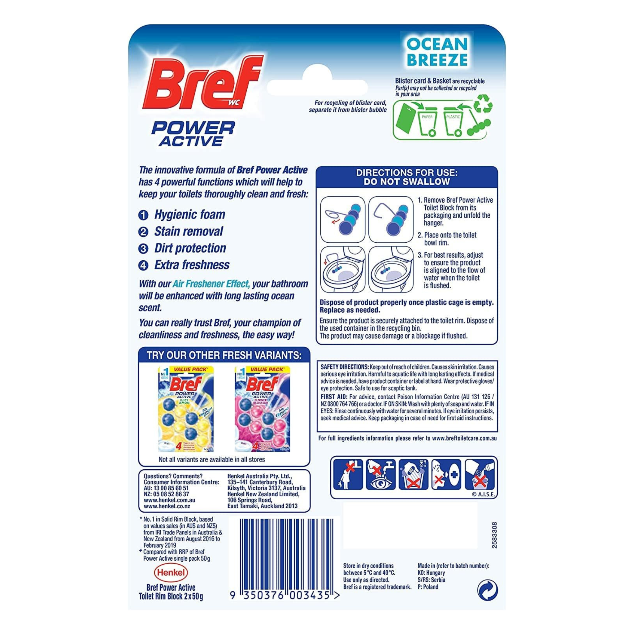 Bref Power Active Fresh Ocean Toilet Rim Block – 2×50 g