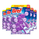 Bref Purple Active+ toilet bowl cleaner with lavender scent in a mega pack on a white background