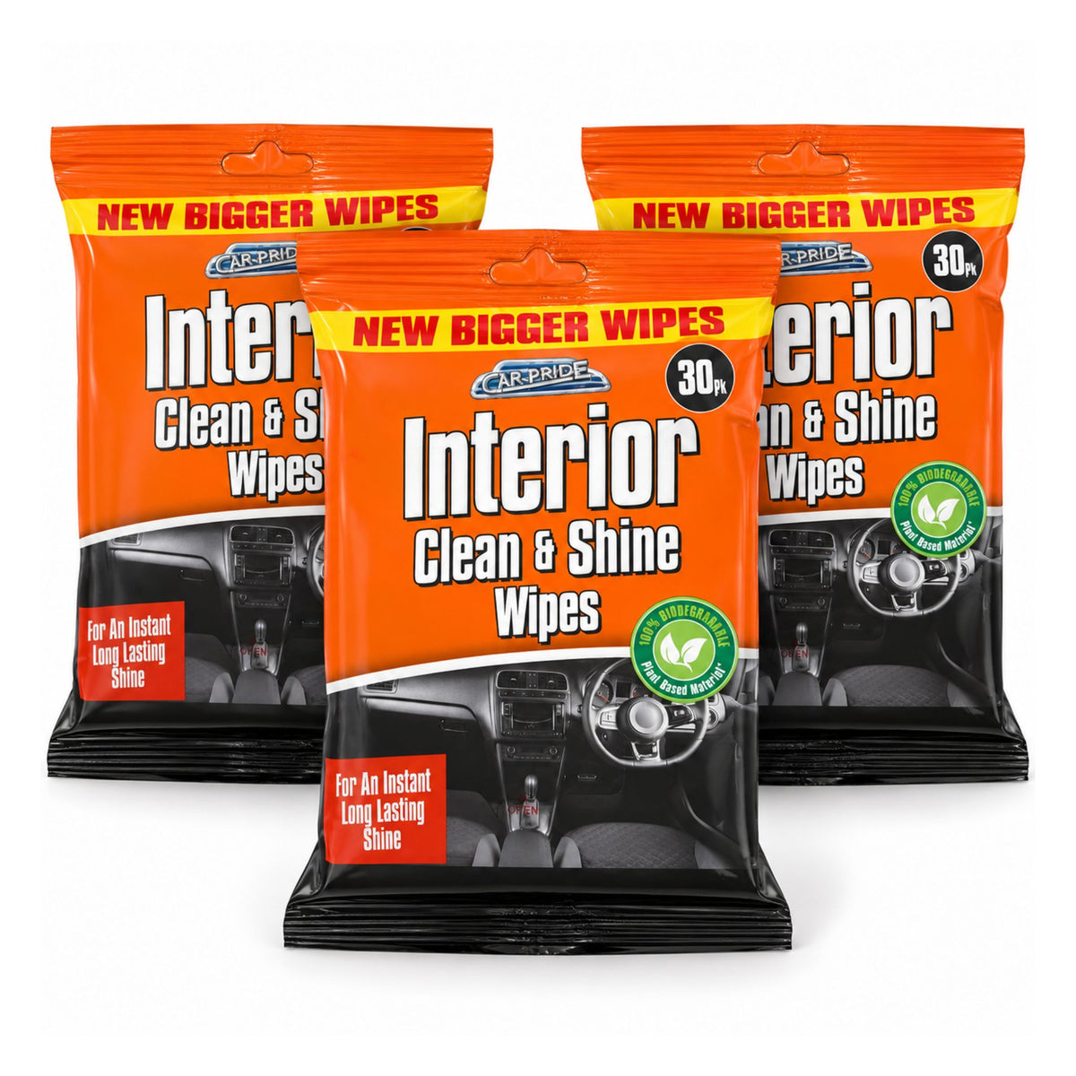 Three packages of Anchor Brand Interior Clean & Shine Wipes arranged in a studio shot on a white background.