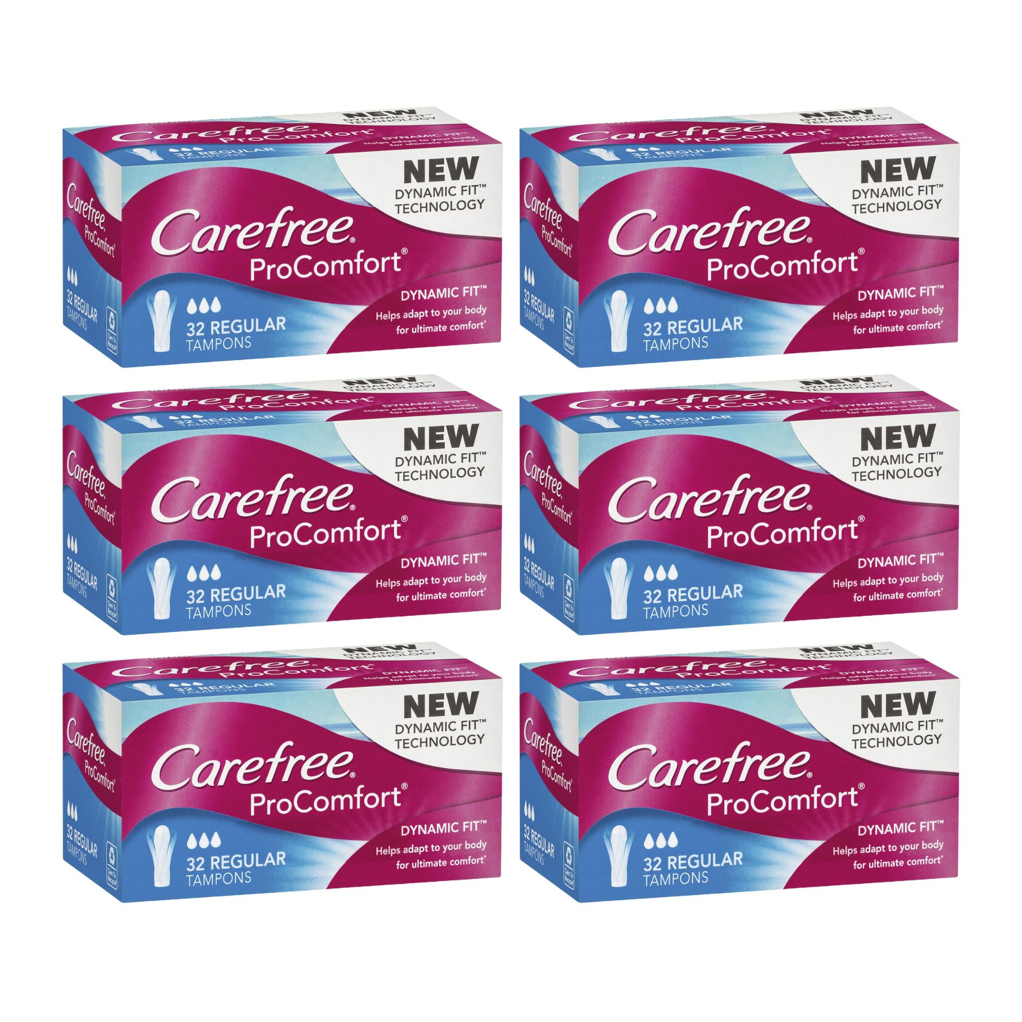 Carefree ProComfort Regular Tampons Pack of 6 bundle for bulk purchase