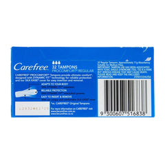 Back view of Carefree ProComfort Regular Tampons box