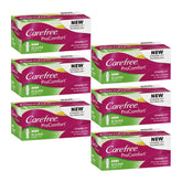 Multiple boxes of Carefree ProComfort tampons on a white background