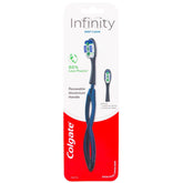 Colgate Infinity Deep Clean reusable toothbrush with blue aluminium handle in retail packaging, front view