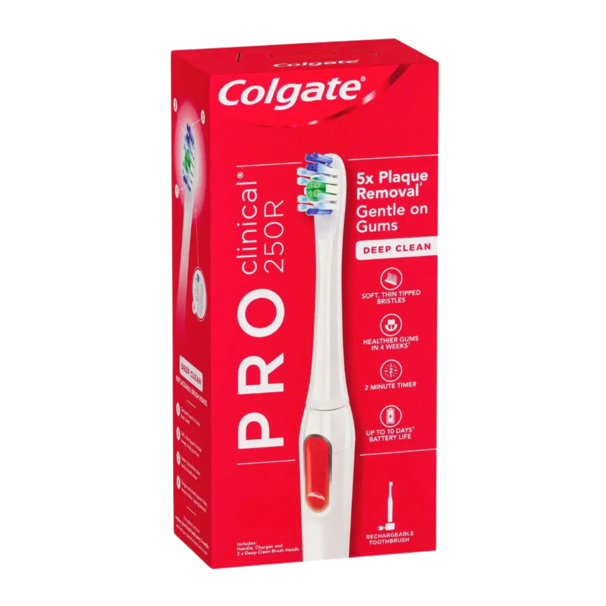 Front view of Colgate ProClinical 250R Electric Toothbrush in white