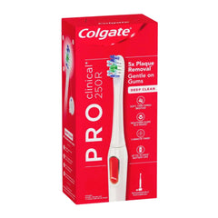 Front view of Colgate ProClinical 250R Electric Toothbrush in white