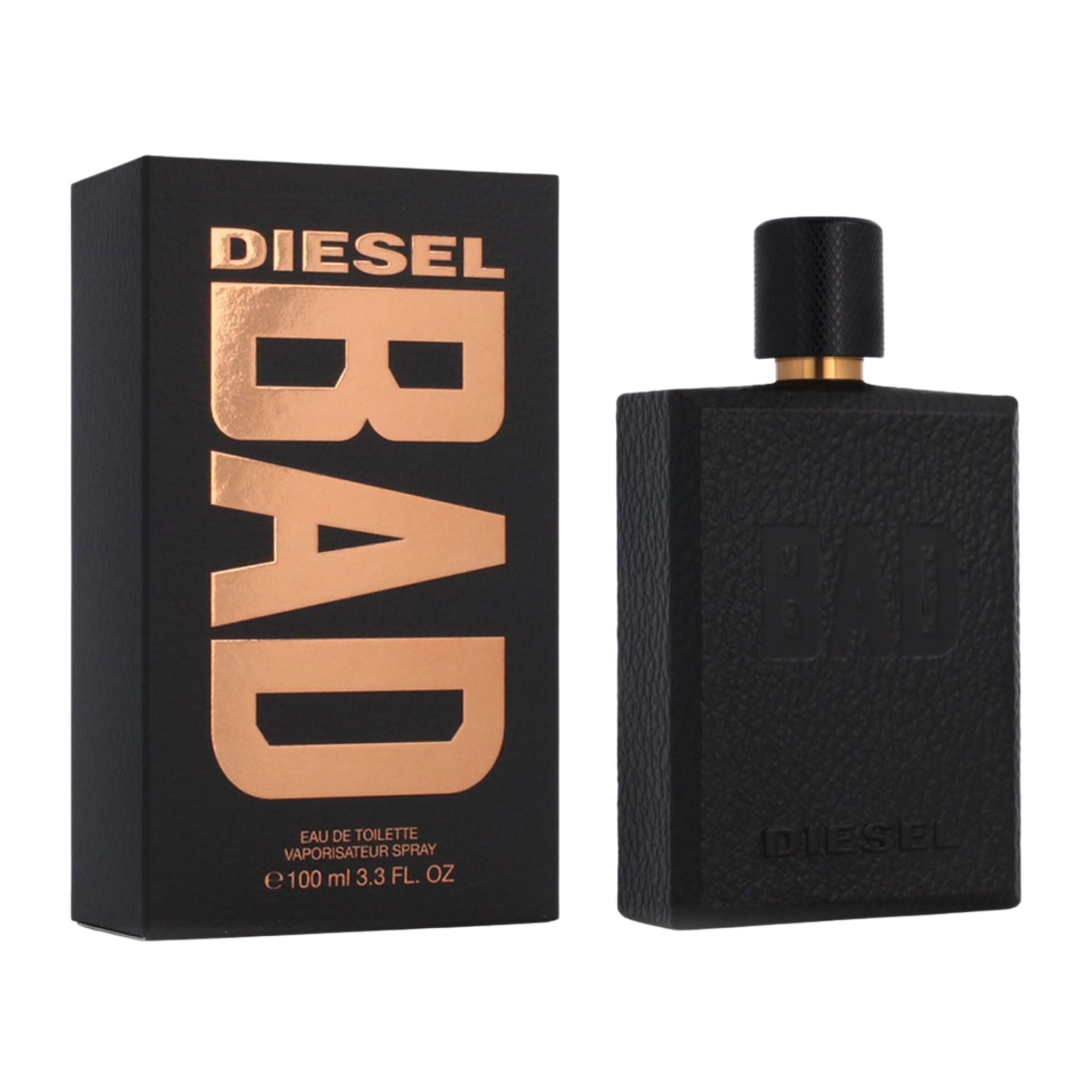 Diesel Bad perfume bottle and packaging on a white background