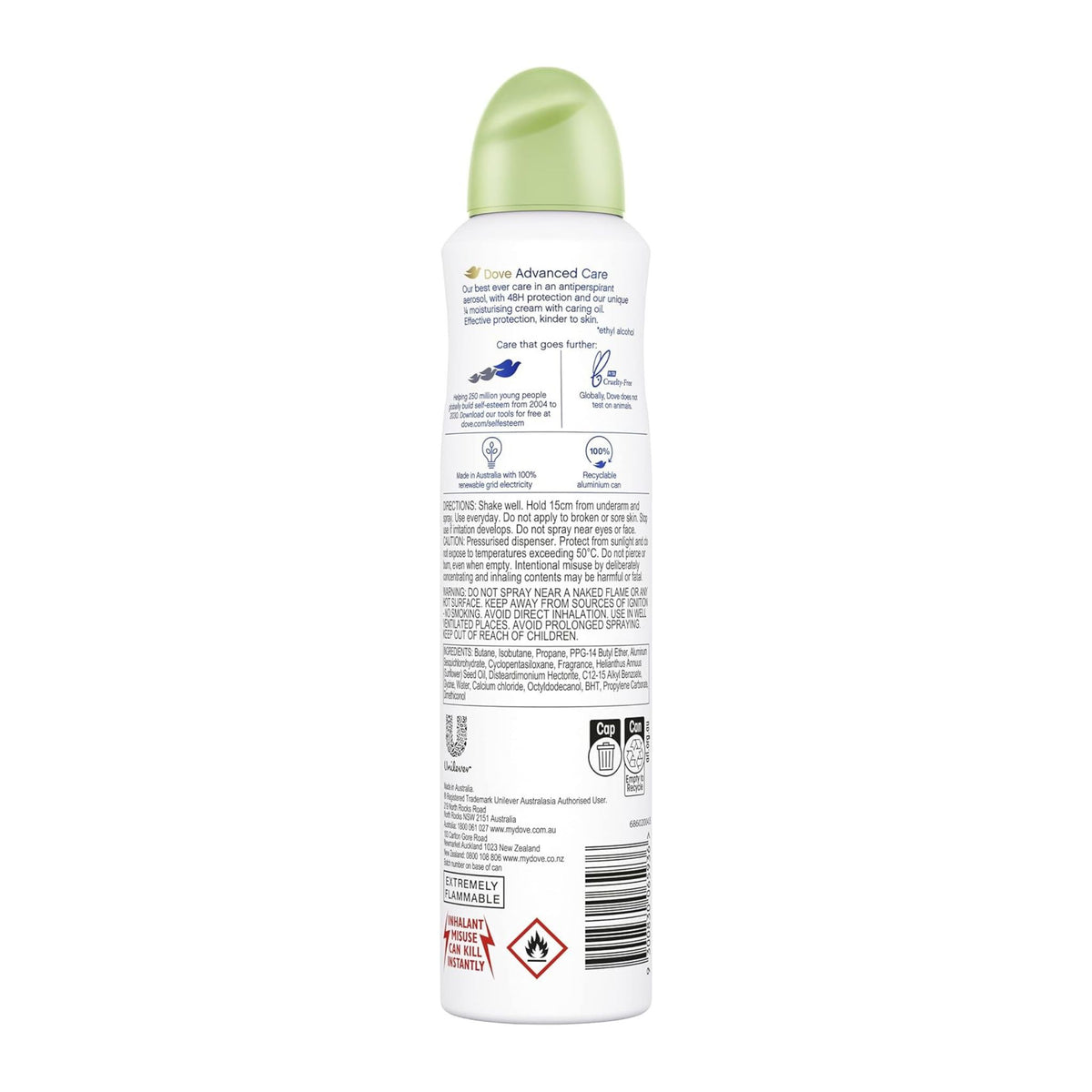 Deodorant spray bottle with green cap on a white background