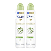 Two bottles of Dove Advanced Care deodorant on a white background