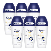 Six bottles of Dove deodorant on a white background