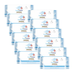Multiple packs of baby Dove wipes on a white background