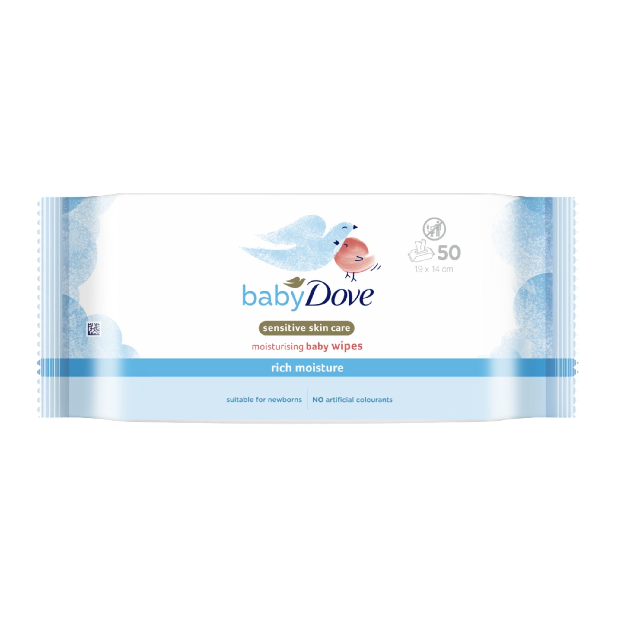 Baby Dove sensitive skin care baby wipes packaging on a white background