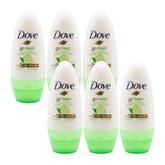 Six Dove go fresh cucumber & green tea deodorants on a white background