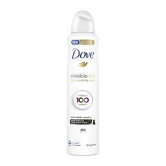 Dove invisible dry deodorant spray bottle on a white background