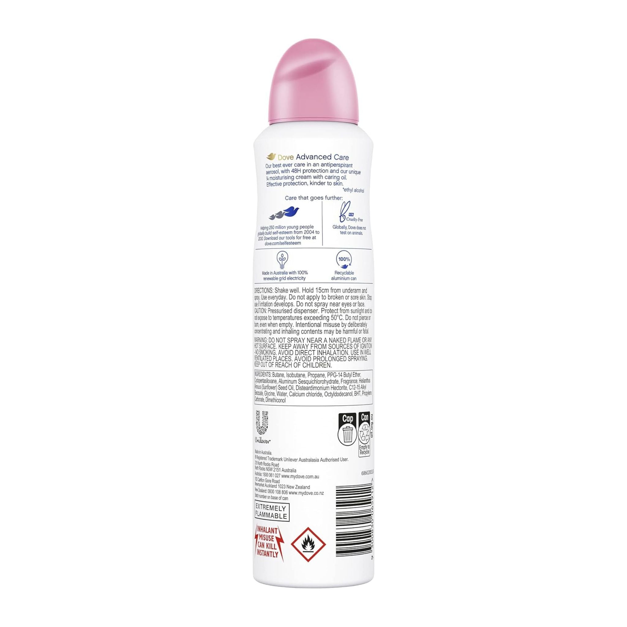 Deodorant spray bottle with pink cap on a white background
