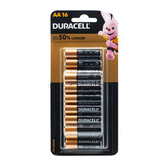 Pack of Duracell AA batteries with a cartoon character on a white background