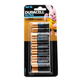 Pack of Duracell Ultra batteries with a cartoon character on a white background
