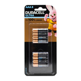 Pack of Duracell AAA batteries with a cartoon character on a white background