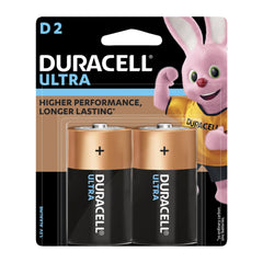 Duracell Ultra D batteries packaging with cartoon character on a white background
