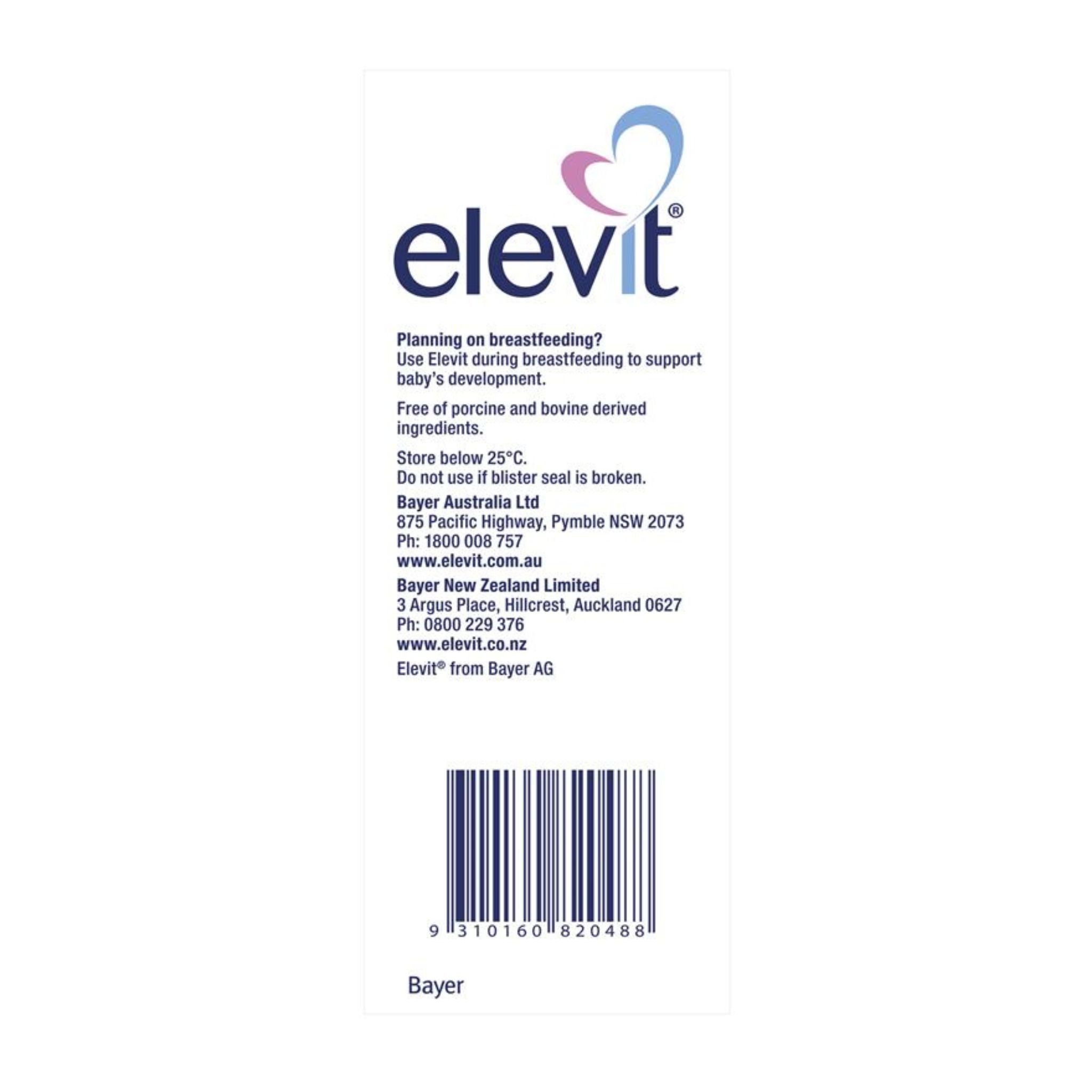 Right Side view of Elevit Pre-conception & Pregnancy 100 Tablets box