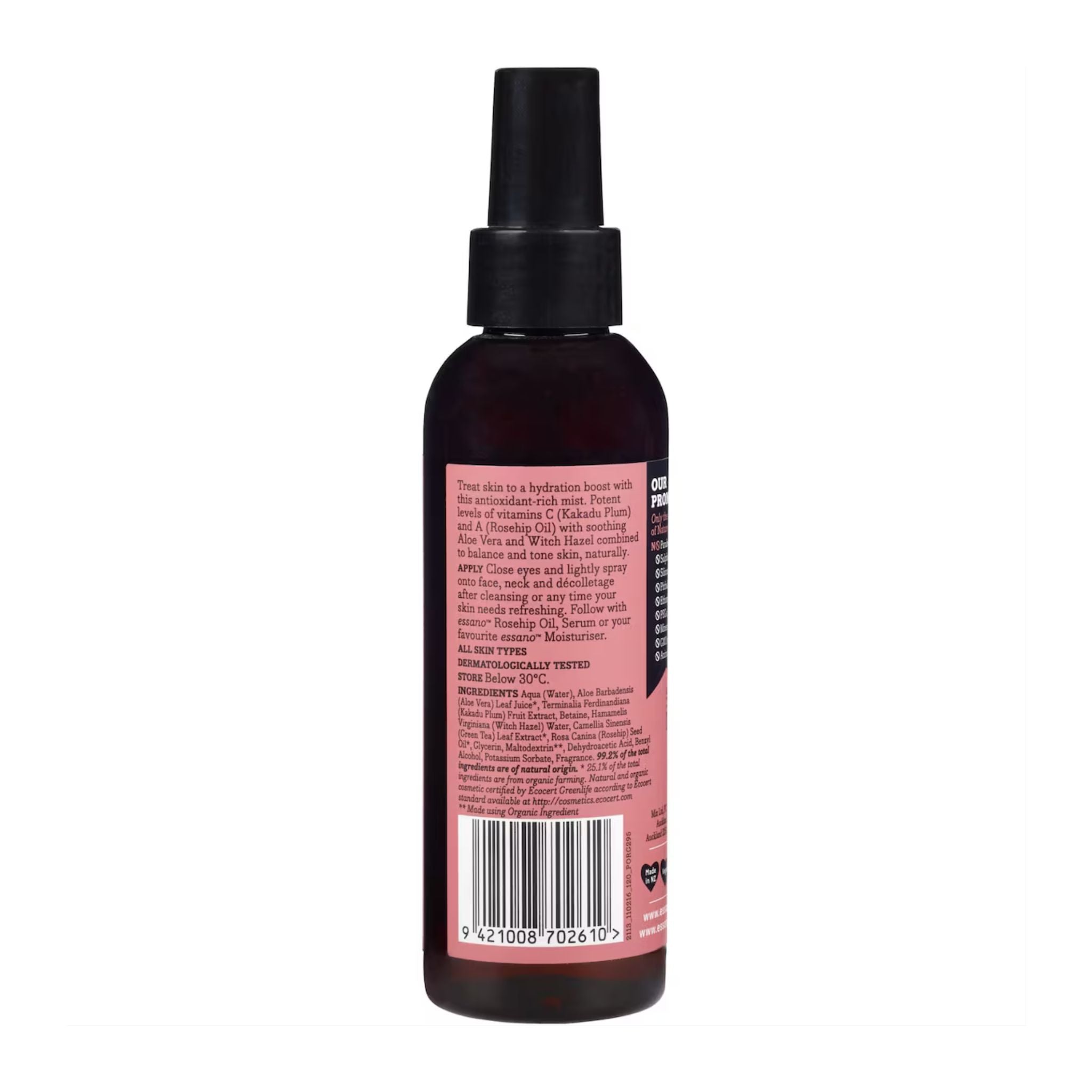 Essano Rosehip Hydrating Mist Toner 120ml – Back View