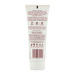 Back view of a skincare product tube with text and a barcode on a white background