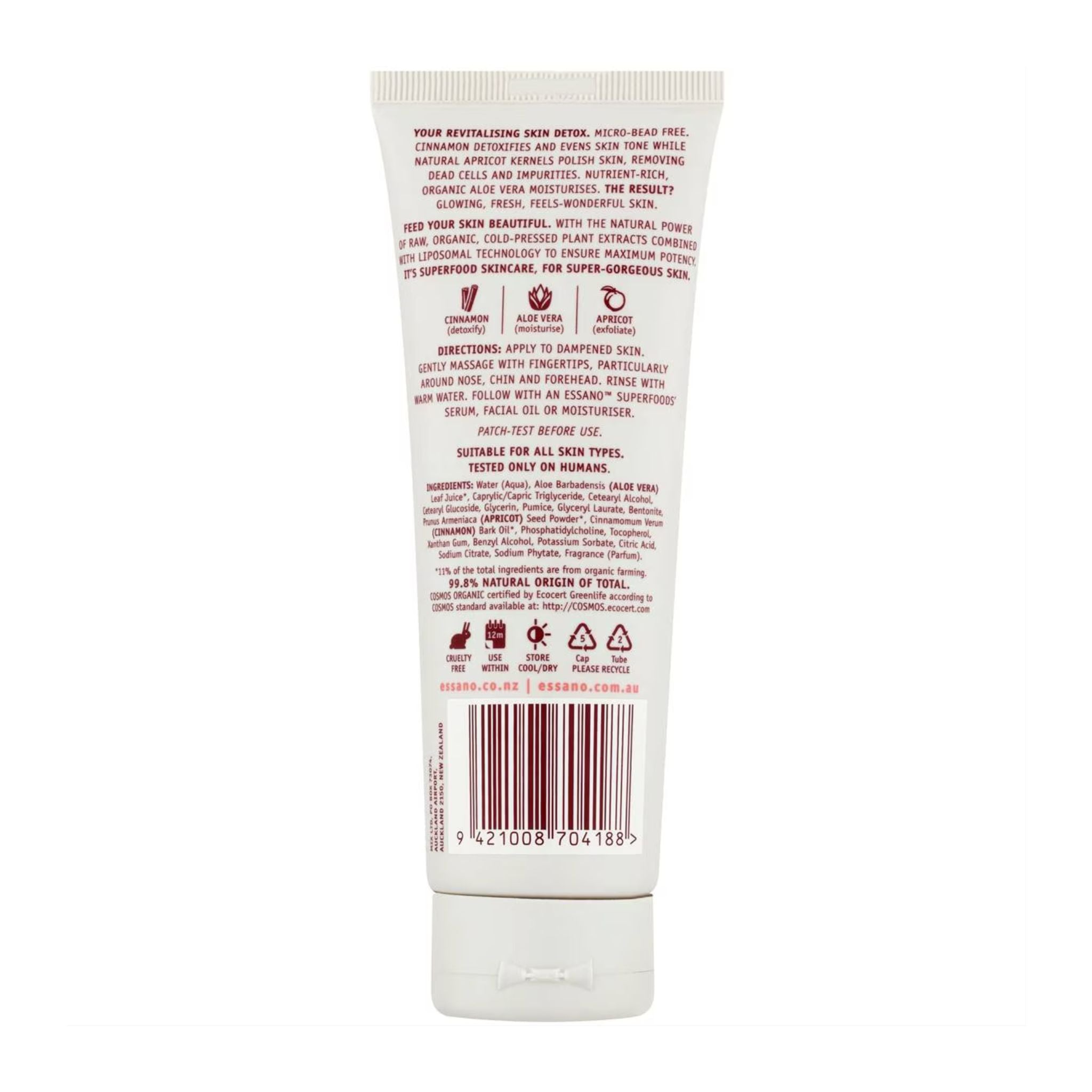 Back label of a skincare product tube on a white background