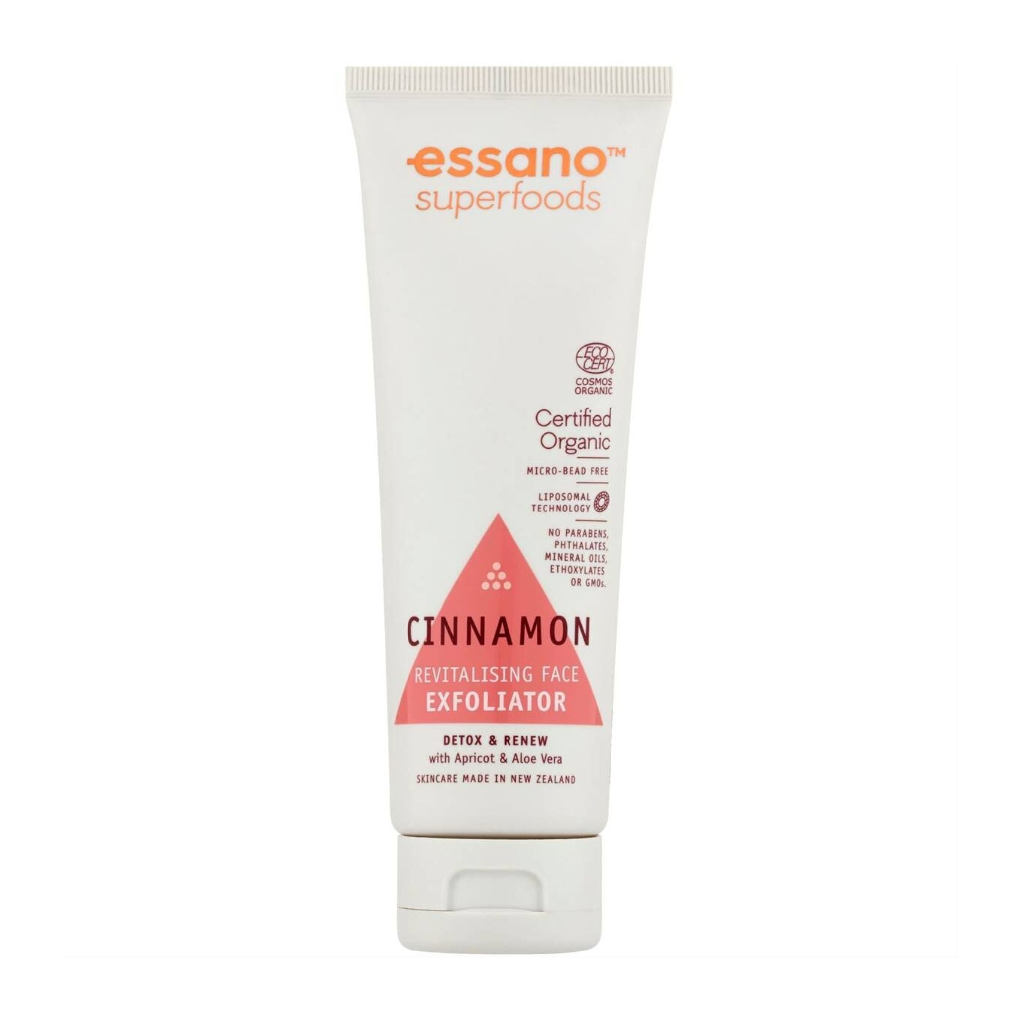 Tube of essano Cinnamon facial exfoliator on a white background