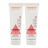 Two tubes of essano Superfoods Cinnamon Revitalising Face Exfoliator on a white background