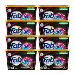 Multiple packs of Fab laundry detergent on a white background