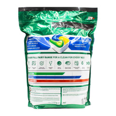 Back of Fairy Platinum Lemon Dishwasher Capsules 75 pack showing instructions and ingredients