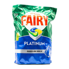 Front view of Fairy Platinum Lemon Dishwasher Capsules 75 count pack