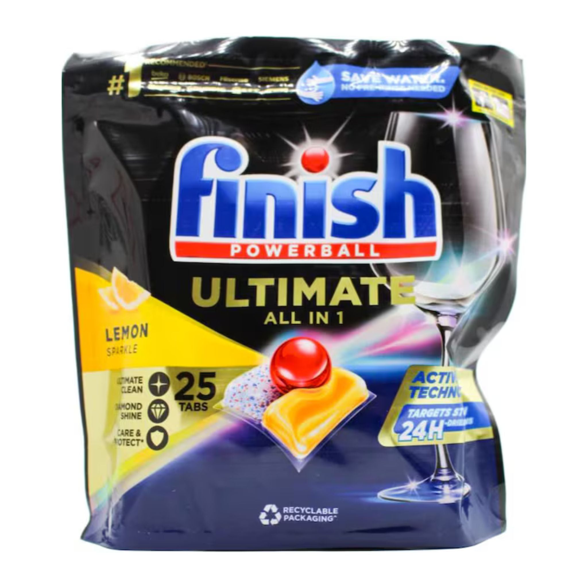 Finish Powerball Ultimate All In 1 Lemon Sparkle 25 Pack – Front View