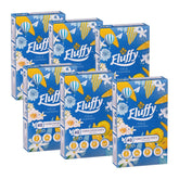 Multiple boxes of Fluffy tumble dryer sheets with floral design on a white background
