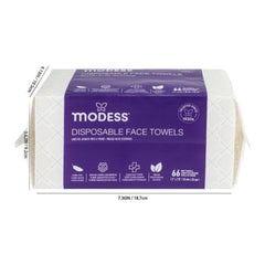 Front view of Modess Disposable Face Towels packaging highlighting product name and features