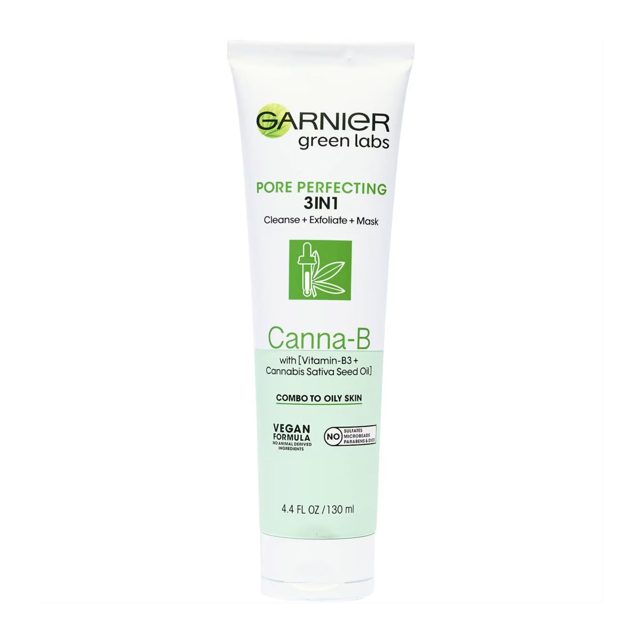 Garnier Green Labs Canna‑B 3‑in‑1 Pore Perfecting Cleanse • Exfoliate • Mask 130 mL