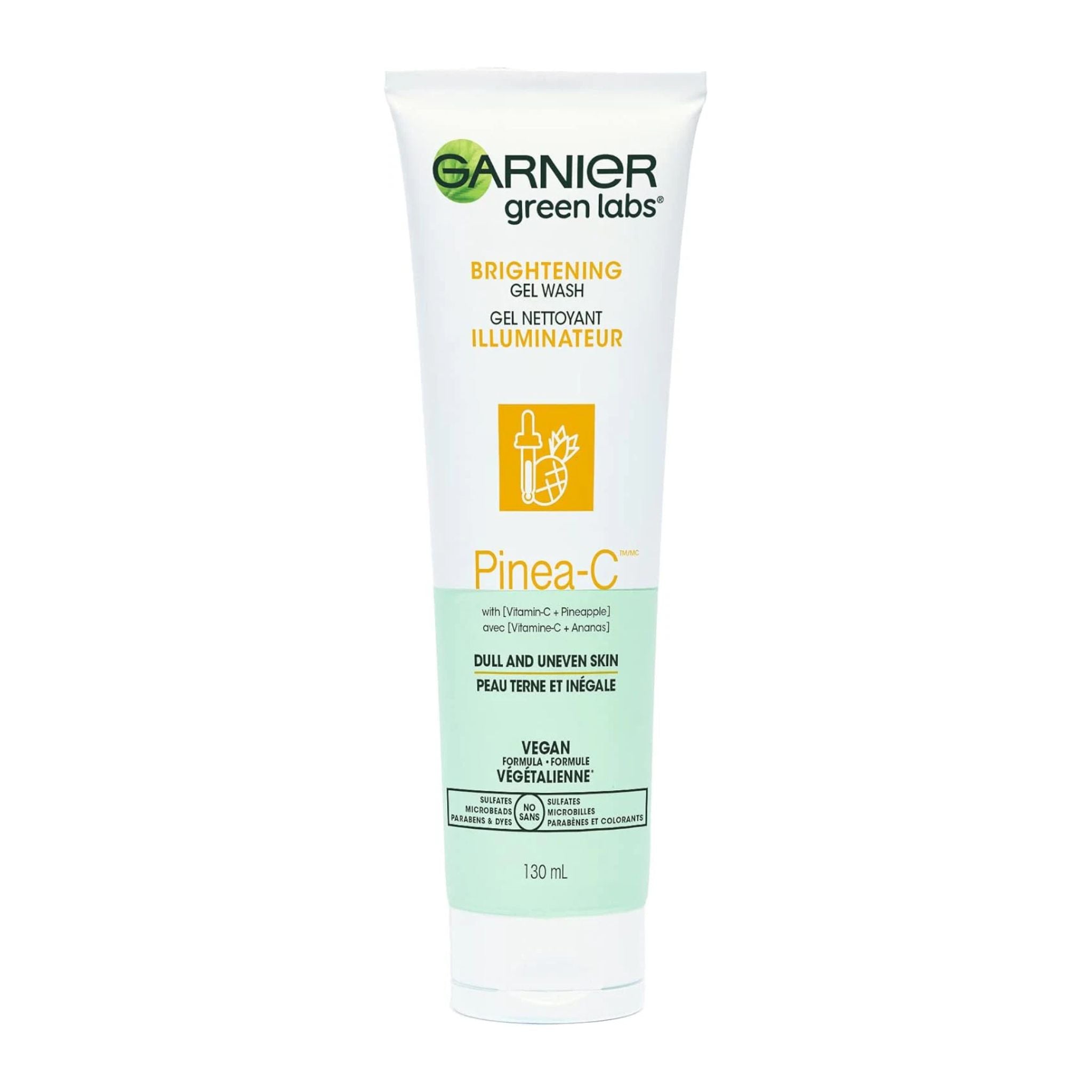 Garnier Green Labs Pinea-C brightening gel wash tube on a white background