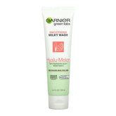 Garnier green labs Hyalu-Melon Smoothing Milky Wash tube on a white background
