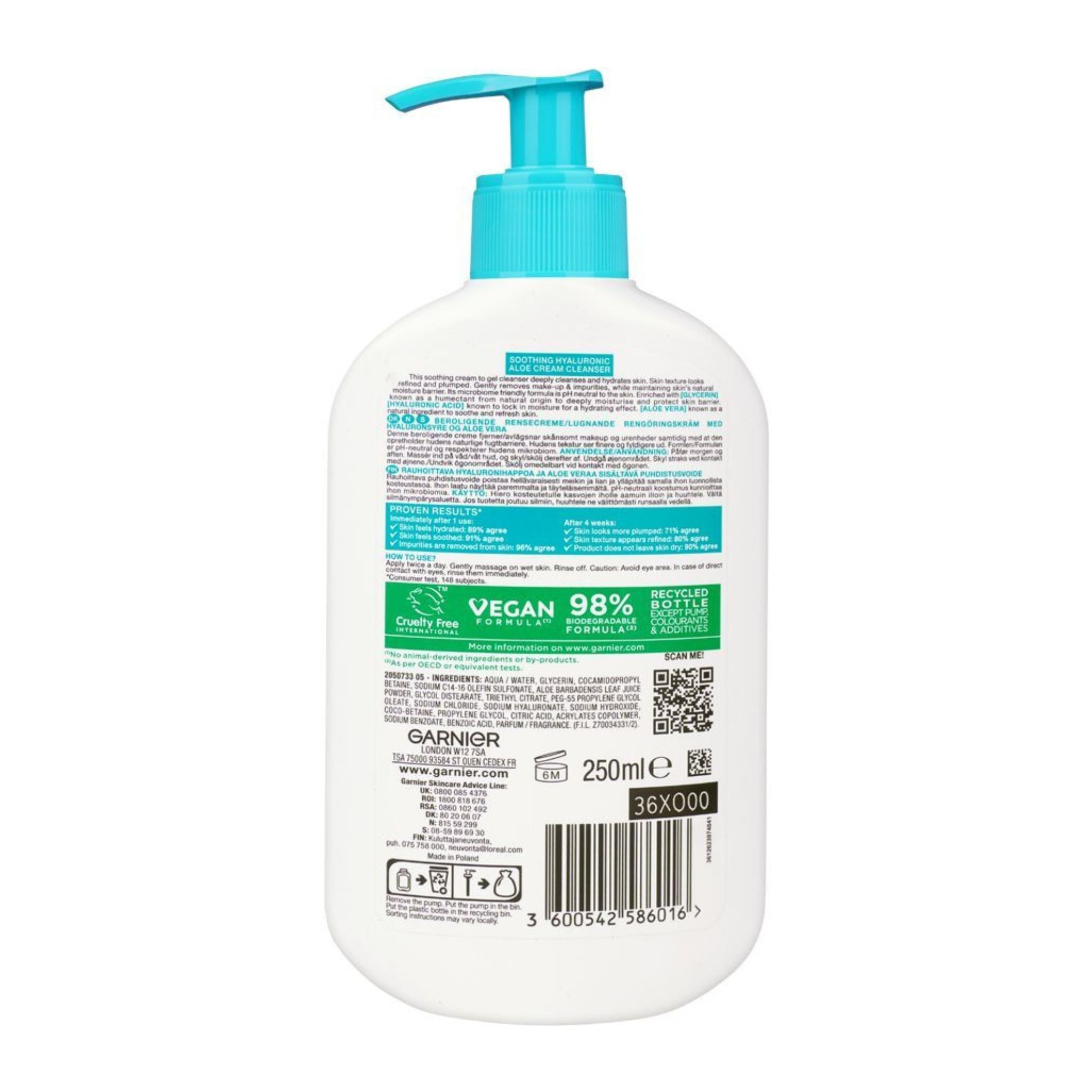 Garnier Skin Active Hyaluronic Aloe Soothing Cream Cleanser 250 mL