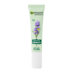 Garnier Organics Lavandin anti-age eye cream tube on a white background