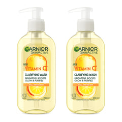 Front view of Garnier SkinActive Vitamin C Clarifying Wash 200ml bottle