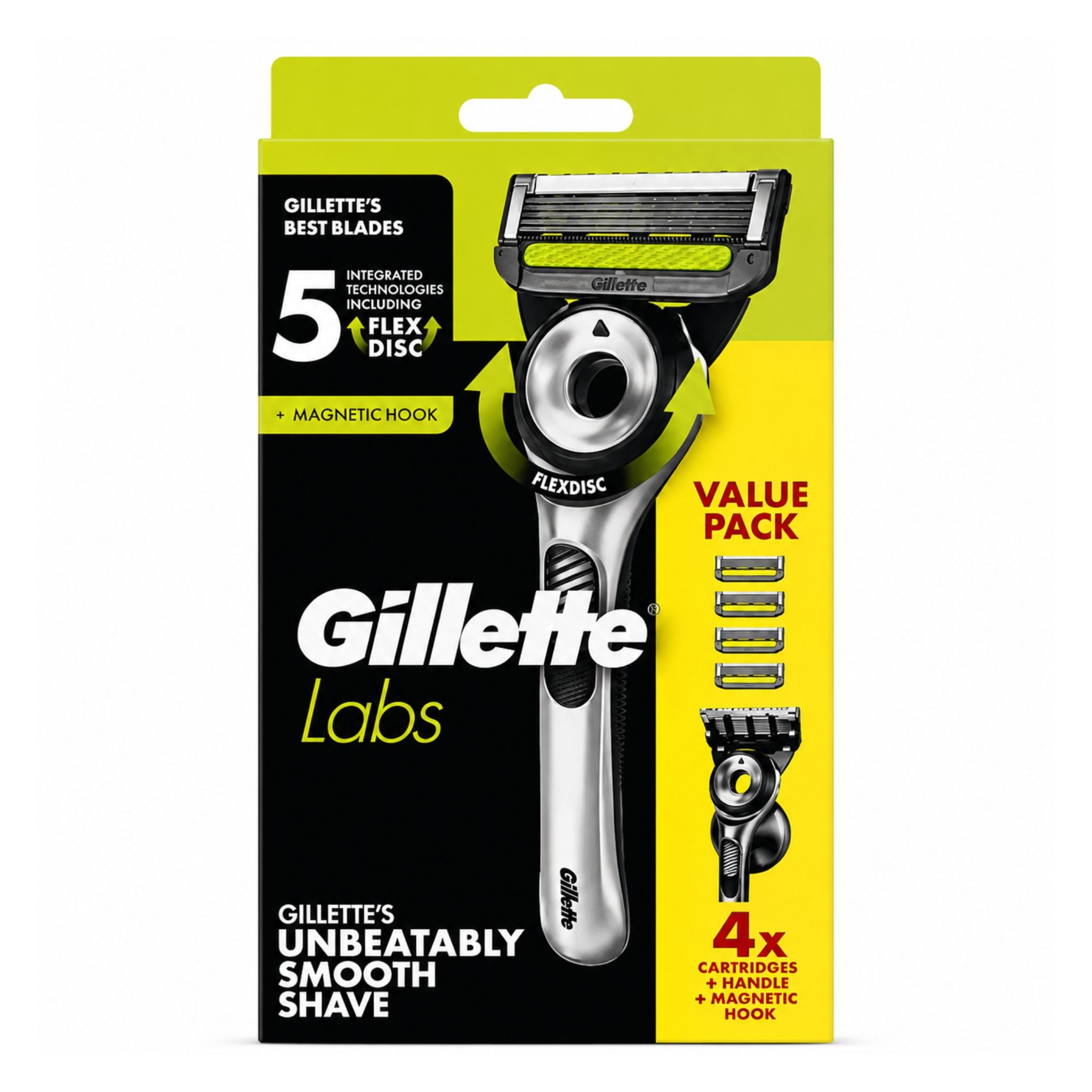 Gillette Labs razor packaging with yellow and black design