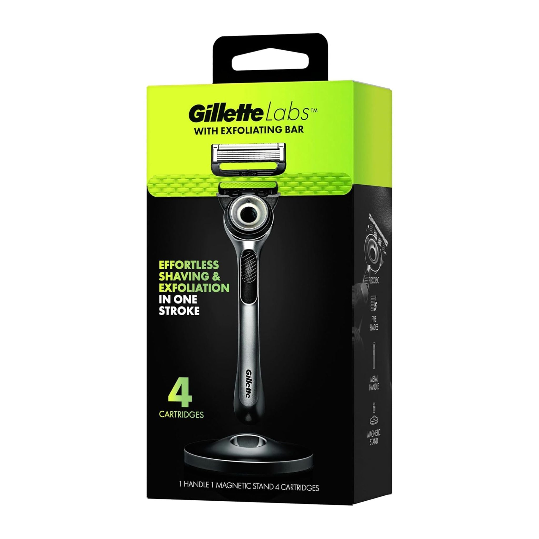 Gillette Labs razor packaging with green and black design on a white background
