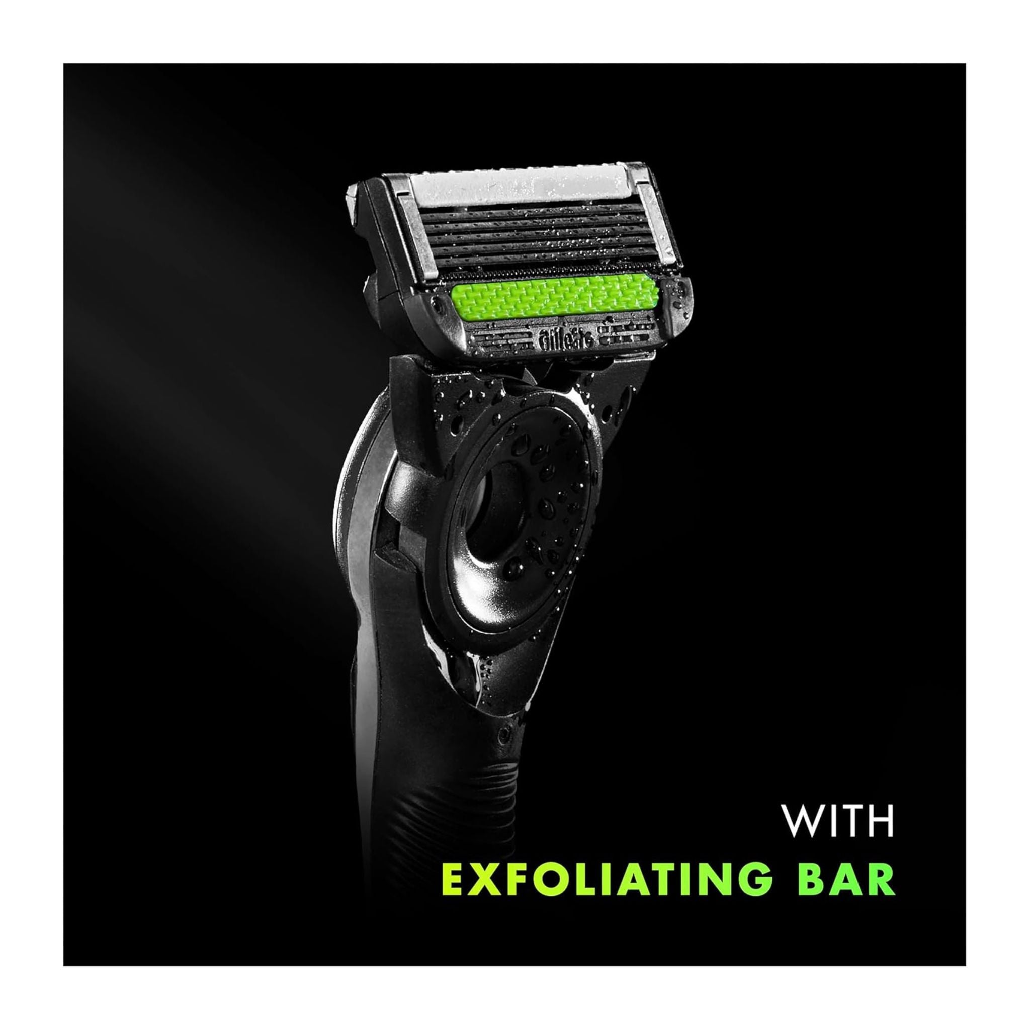 Shaving razor with exfoliating bar on a black background