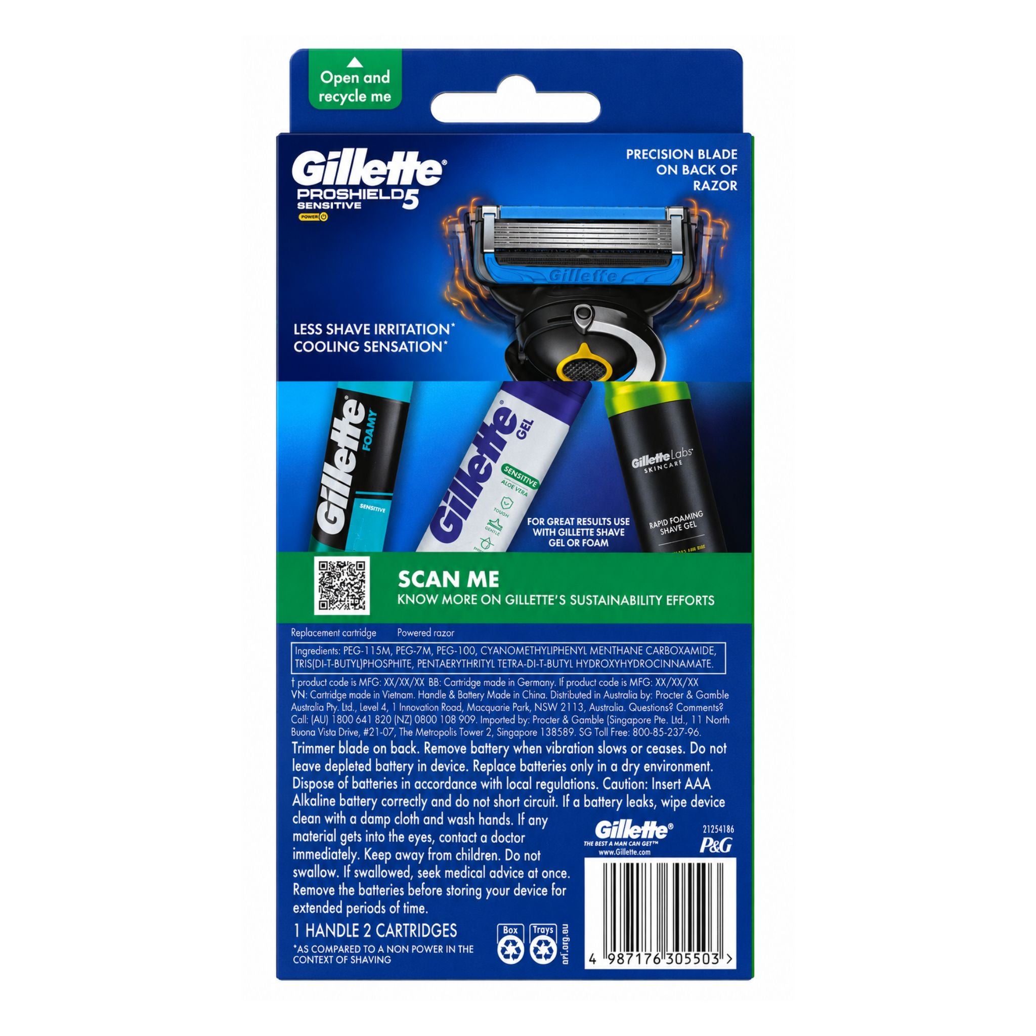 Gillette ProGlide Sensitive razor packaging with blue and white design