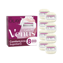 Side angle of Gillette Venus ComfortGlide Sugarberry Razor Refills packaging