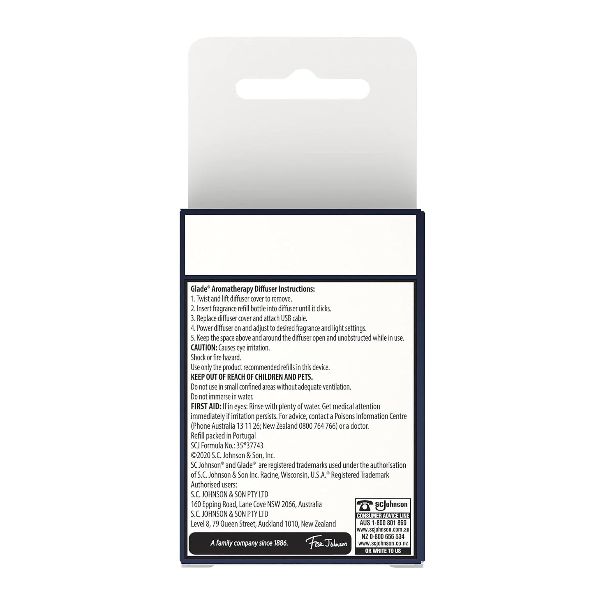 Back of a product packaging with text and branding on a white background