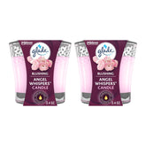 Two Glade Blushing Angel Whispers candles on a white background